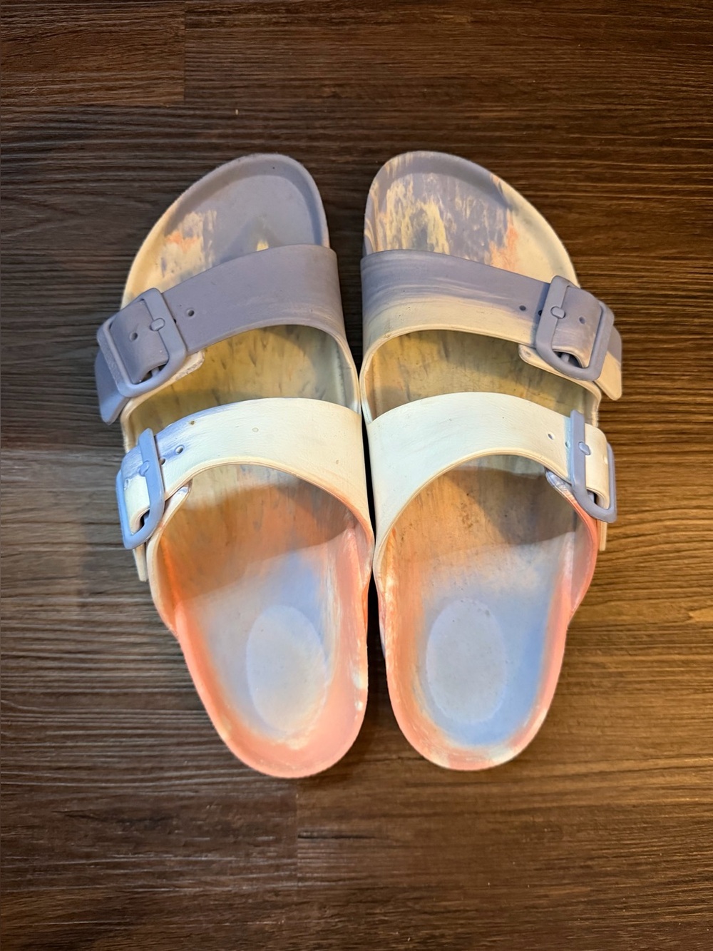 Birkenstock Arizona EVA Two-Buckle Slide sandals in Multi Coral Peach